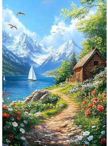 MAXBYE Landschaft Diamond Painting Erwachsene Kits, 5D Diamond Art Komplett Set Küstenweg DIY Gem Kunsthandwerk für Anfänger, Runde Diamant Bilder Kristall Kreuzstich Home Wall Decor 30x40cm