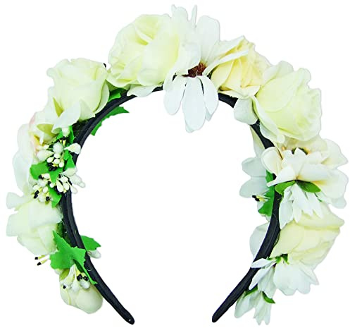 Hochwertiger Blumen Haarreif Blumenwiese | Üppiger Haarschmuck zu Dirndl Hochzeit (Creme Weiß, Einheitsgröße)