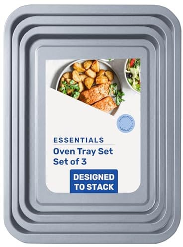 3 Pack Essentials Non-Stick Baking Oven Tray Set 35cm, 31cm & 28cm Multi-Pack Oven/Pan Dishwasher Safe & Easy to Clean (Set of 3 (1 x 35, 1 x 31 & 1 x 28cm))