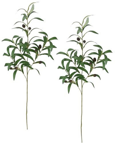 Künstlicher Olivenzweig mit schwarzen Oliven 77cm 2er Set groß wie echt mediterrane Zweige Dekozweig Hochzeitsdeko Olivenblätter Olivenstrauch Deko für Kränze Girlande Gestecke Realistisch