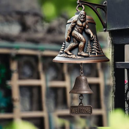 Bigfoot Doorbell, Bigfoot Metal Welcome Signs Farm Bell, Big Foot Hanging Bells for Outdoor Entryway Gate, Vintage Doorbell Decorative Cast Iron Dinner Bell for Porch Home Yard (A)