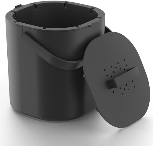 PTMS® Biomülleimer Küche 6L - Aktivkohlefilter gegen Gerüche & Innensieb | Deckel zum Einhängen - Geruchsdicht, spülmaschinenfester Komposteimer Küche - modernes Design mit angenehmen Griff