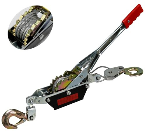 Come Along Winch, 2T (4400 LBS) Cable Hand Winch Puller Dual Gears, Heavy Duty Ratchet Power Puller Tool with 3.5M Steel Cable, 2 Hooks, Come Along Power Puller Ratchet Tool for Vehicle Rescue