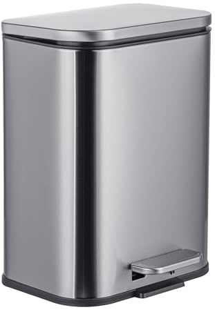 Relaxdays 5L Stainless Steel Foot Pedal Bin with Soft Close & Removable Inner Bucket, Silver (27x21x19 cm) | Removable inner bucket, pedal bin, stainless steel