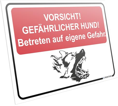 PRINTIMA Warnschild 32x21 cm VORSICHT! GEFÄHRLICHER HUND! Betreten auf eigene Gefahr. – wetterfestes Schild – PVC – inkl. Dübel – für Zaun, Tor, Grundstück, Garten