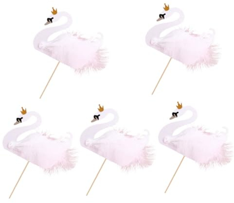 FUNOMOCYA 5 Stück Schwanen Cake Topper Tortendeko Geburtstagstortendekorationen mit Federn Dessert Topper für Hochzeit und Party