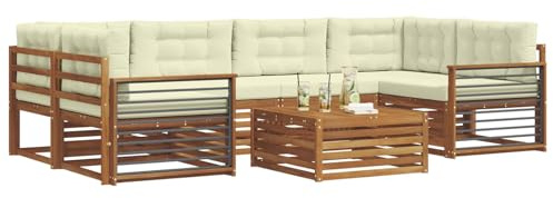 vidaXL Outdoor-Sofagarnitur mit Kissen 8 pcs Natur und Creme, Gartenmöbel, modernes Outdoor-Sofa, strapazierfähiges Set, Terrassen-Lounge und Sitzgruppe