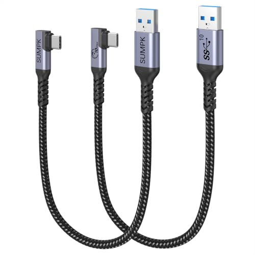 SUMPK Rechtwinkel 10Gbps USB Android Auto Kabel 30cm [2Pack], Kurzes 65W USB-C Ladekabel Nylon geflochten Schnellladekabel Kompatibel für Samsung Galaxy S10 S9 S8, iPhone 17 16 Pro Max