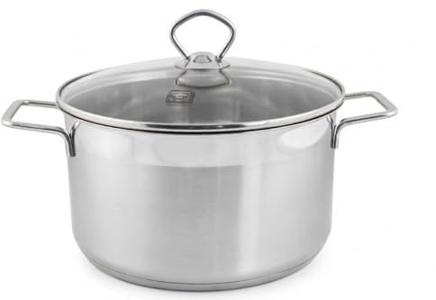 Grosser Edelstahl Kochtopf Ø 26 cm 7,6 L mit Glasdeckel Induktion integrierte Messskala