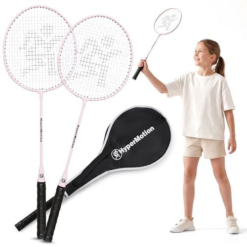 HyperMotion Raquette Badminton - Raquette Adulte en Acier avec Sac Oxford - Badminton Set Complet Jeux Exterieur 0,75kg 10+
