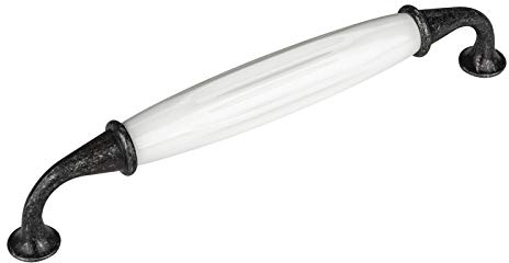 5 x SO-TECH® Porzellangriff JOHANNA Altsilberoptik weiß BA 160 mm Möbelgriff Küchengriff