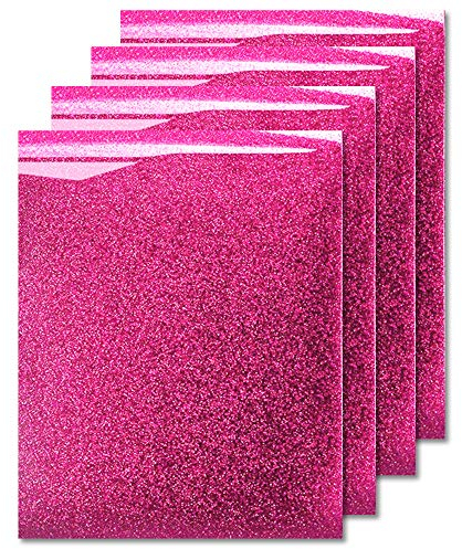 MiPremium Glitter Heat Transfer Vinyl, Glitter Iron On Vinyl (Pack of 4 Sheets), for T Shirts Sports Clothing, Garments & Fabrics, Easy Weed & Press Glitter Vinyl (Pink)