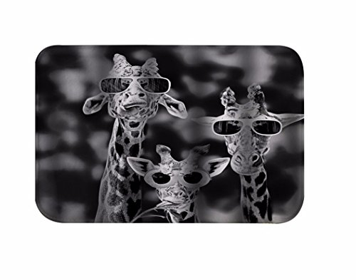 A.Monamour Badematten Badteppiche Badvorleger Schwarz-Weiß Bild Kühle Giraffen Mit Brille Lustig Tier Muster Flanell Badematten Bereich Teppiche Boden Teppiche Für Baby Kinder Sicherheit 40x60cm