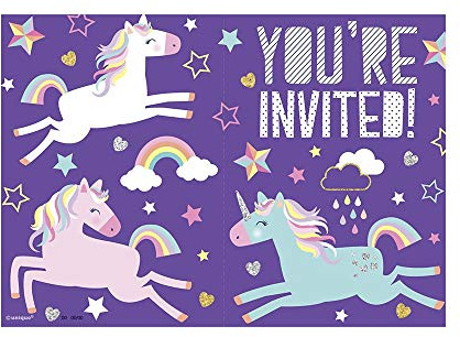 Multicolor Unicorn Magical Party Invitations - Pack of 8 - Perfect for Birthdays and Special Occasions