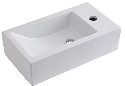 Milano Elswick White Rectangular Countertop Wall Hung 1 Tap Hole Bathroom Basin Sink - 450mm x 250mm
