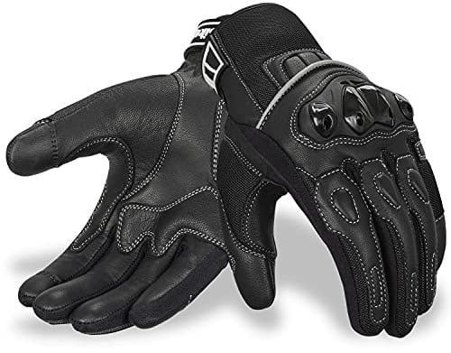 Oro Biker Motorbike Gloves, Premium Leather and Summer Mesh Hard Knuckle Touch Screen Motorcycle Gloves Racing ATV Riding Gloves for Men (X-Large, Full Black)