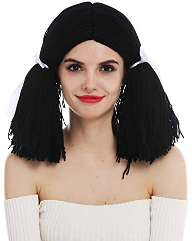 WIG ME UP - 3208-P103 Perücke Karneval Fasching Damen Puppe Doll dickes Stoff Puppenhaar Schwarz Zöpfe