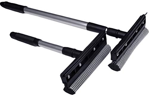 Herramienta de limpieza para limpiacristales 2: 1, depurador de malla y rascador de silicona con mango telescópico, limpiacristales para limpieza de cristales extraíble, esponja de coche