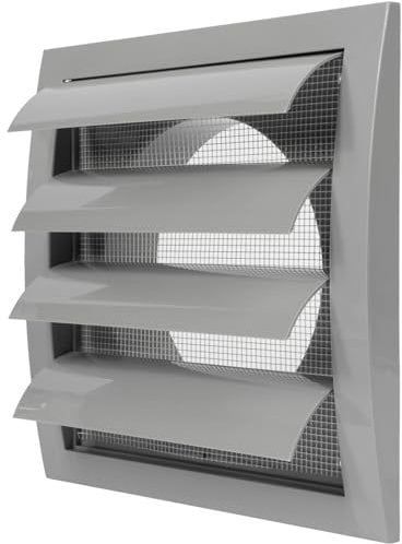 Grey Exhaust Hood Vent 5'' Inch / 125 mm with Shutters, Built-in Pest Guard Screen and Flange, Air Vent Cover with Flaps, HVAC Exhaust Vent Duct Cap, Helps with Backdraught/Backdraft