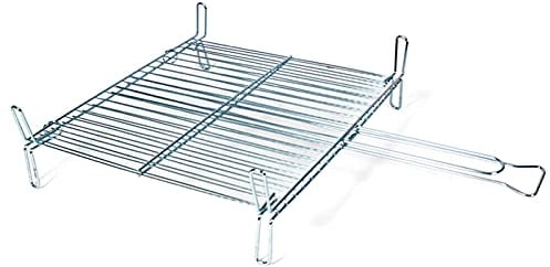 Acan Griglia doppia in acciaio per barbecue 50 x 50 cm. Griglia portatile con gambe quadrate, arrosto di pesce, carne Ideale per giardino, campeggio, campeggio