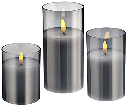 Spetebo LED Echtwachs Kerzen mit Timer im satinierten Glas - 3er Set - Leuchtfarbe: warmweiß - flackernde Kerze Deko Glas Windlicht flammenlos
