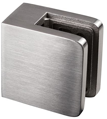 Edelstahl Glashalter eckig für 6 mm Glas - Glasklemme flach für gerade Flächen - Geländer Sicherung