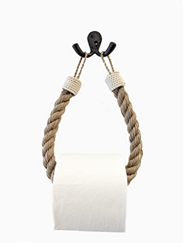 Assorted Collections Porte-Rouleau de Papier Toilette en Corde avec nœuds Blancs, Style rétro, Support Mural en Toile de Jute, Design bohème Rustique, Accessoire de Salle de Bain à thème Nautique