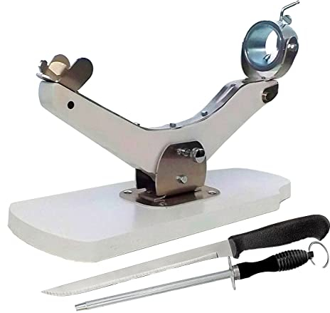 Professioneller Schinkenhalter, schwenkbar, aus Stahlaluminium und Holz, weiß, inklusive präzisem Schneidemesser und Schärfer, elegantes Design