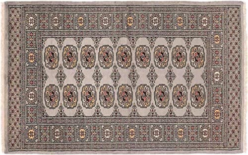 RUG PRINCE Pakistan Buchara Teppich 90x150 Handgeknüpft Grau Geometrisch Orient Kurzflor b