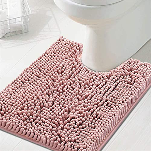 Tapis Contour WC Antidérapant Tapis de Toilette Épaissi Chenille Tapis WC Absorbant Tapis Salle de Bain Ultra Doux en Microfibre, Séchage Rapide, Lavable en Machine - 50 x 60cm (Rose Corail)
