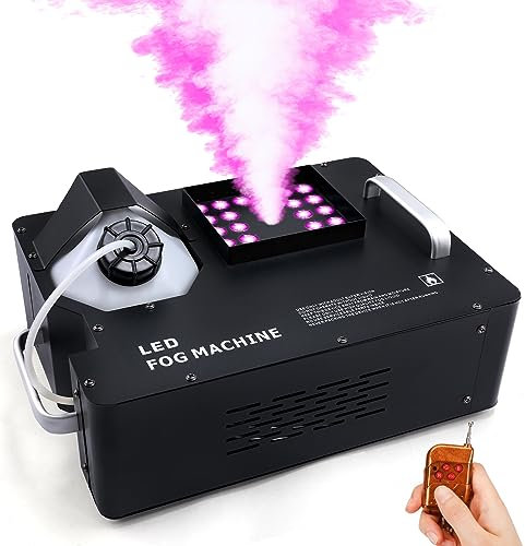 TCFUNDY - Máquina de niebla de 1500 W para Halloween, DMX RGB 3 en 1 24 LED de humo de la máquina de iluminación de escenario vertical con control remoto