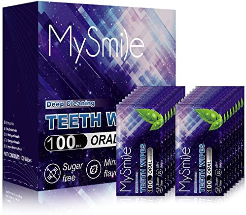 MySmile Teeth Wipes 100pcs Disposal Finger Brush Deep Cleaning Wipes Oral Brush Ups Tooth Wipes For Teeth Cleaning, Oral freshes Anti-Bacterial Mint Flavor