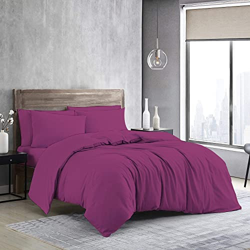 MistyMorning Set copripiumino in tinta unita, morbido e di alta qualità, in cotone egiziano a 200 fili, colore viola, per letto super king size