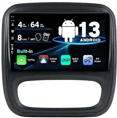 SXAUTO Android 12 IPS Car Radio Suitable for Renault trafic 3 (2014-2021),Vauxhall Vivaro B (2014-2018),Wireless Carplay,Android Car,DSP,Camera + MIC,DAB WiFi 360-C on the AHD SWC,2 DIN 9 inches