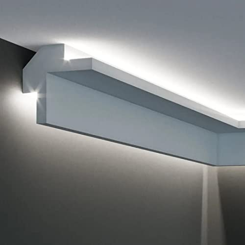 PROVISTON | Lichtleiste | Indirekte Beleuchtung | Zierleiste | 84 x 84 x 1150 mm | XPS | Weiß | Hochwertig | Stuckleiste | Modern | Robust | Langlebig | Stoßfest | 57.5 Meter
