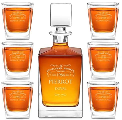 Maverton Carafe en Verre et 6 Verres à Whisky - Cadeau personnalisé avec Gravure pour Hommes - pour dégustation de Rhum Scotch Bourbon - pour Gentleman - Cadeau Anniversaire Homme - Limited