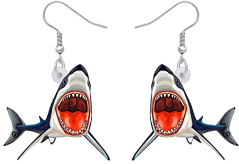 DUOWEI Neuheit Großer Weißer Hai Acryl Ohrringe Anime Qualle Schildkröte Baumeln Schmuck Meerestiere Geschenke (Hai B)