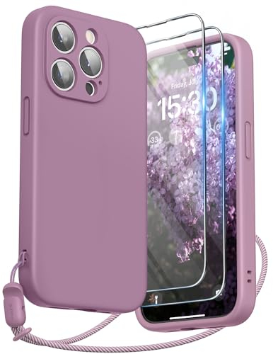 SURPHY Design for iPhone 15 Pro Case, Liquid Silicone Protection for Each Lens [2 x Screen Protectors & 1 x Lanyard] Shockproof Cover for iPhone 15 Pro 6.1 inch 2023, Lilac Purple