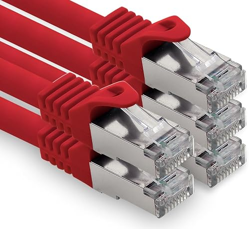 freiwerk 0,5 m - rouge - 5 pièces câble réseau CAT.7 câble de raccordement Ethernet Lan S-FTP LSZH PIMF 10GB s prise RJ45 Cat6a
