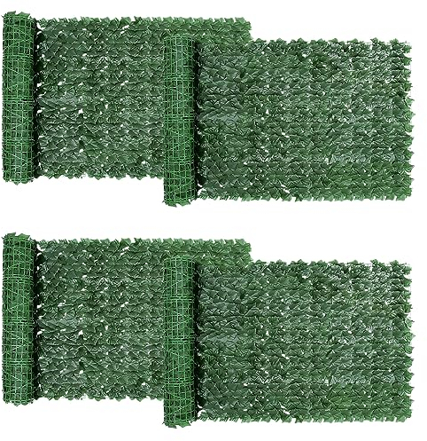 SUNJULY Künstliche Efeu Hecke Sichtschutz, 4 Stück 1m x 3m Balkon Sichtschutz Efeu, Efeu Künstlich, Efeu Sichtschutz Outdoor, Garten Sichtschutz, Rebenblatt Dekoration, UV-beständig für Gartenhecken