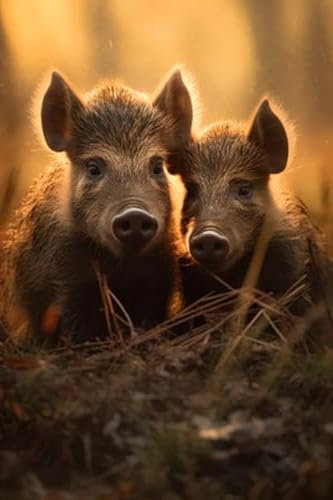 adrium Acryl-Bild 30 x 50 cm: Zwei kleine Wildschweine im Herbstwald. Tierporträt. (210272133)