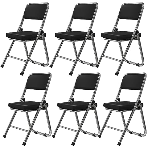 Chleby 6 Set Klappstuhl Besucherstuhl Klappstuhl mit Lederbezug Klappbare Esszimmerstühle sind geeignet für Küche, drinnen, draußen, Konferenzraum Schwarz