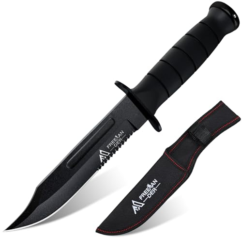 Freelander Messer Outdoor Survival, Jagdmesser Scharf Full Tang 5CR13 Stahl, Outdoor Messer Feststehend mit Nylon Scheide, Camping Messer für Outdoor, Bushcraft, Wandern, Geschenke für Männer