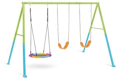 Intex - 44133 - Portique Balançoire 3 Agrès Nid D'oiseau 2 Balançoires Couleurs
