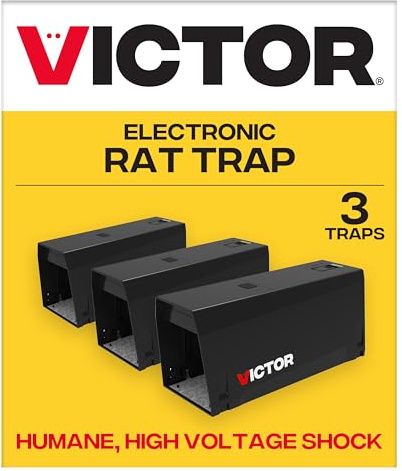 Victor M241BSR-3 Lot de 3 pièges électriques d'intérieur pour Rats et | Piège à rongeurs électrique d'intérieur sans cruauté - Tue jusqu'à 35 rats - Nécessite 4 piles AA - Design sans contact