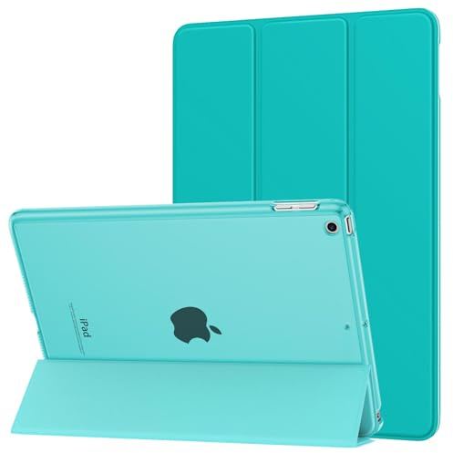 MoKo Hülle Kompatibel für iPad 9.7 2017/2018, 5./6. Generation - PU Leder Tasche Schutzhülle Schale Smart Case mit Transluzent Rücken Deckel Auto Schlaf/Wach Stanfunktion, Pfauengrün