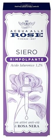 Acqua alle Rose, Siero Viso Rimpolpante Concentrato Attivo di Acido Ialuronico Vegetale con Attivi Antietà di Rosa Nera, Azione Antirughe per Pelli Mature, Riempie e Riduce le Rughe del Viso, 30 ml