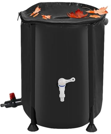 200L Faltbare Regentonne, Regenwassertank PVC, Tragbarer Wasserauffangbehälter, Regenfass Wassertank Regenwasserfass, Regentonne mit Überlaufschutz und Hahn, Rostfrei und witterungsbeständig