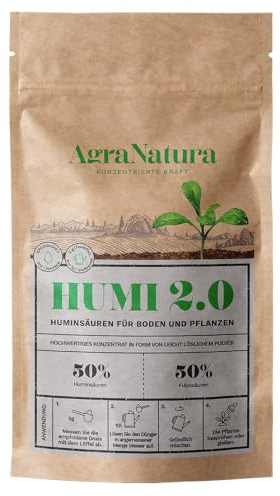 AgraNatura - Huminsäure Pflanzen und Fulvinsäure Hochkonzentriert - Effizienter Bodenaktivator für Gemüse - Stimuliert das Wachstum - Effektive Mikroorganismen Garten - Grünpflanzendünger (100g=200L)