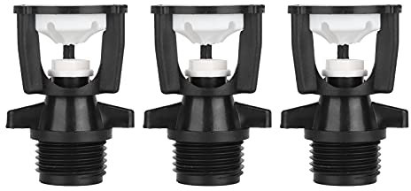 Tropfbewässerungs-Sprühstrahler – 3 Stück Kunststoff-Sprinkler G1/2 DN15 Außengewinde, 360° drehbare Sprühdüse für Garten, Rasen, Schwarz + Weiß